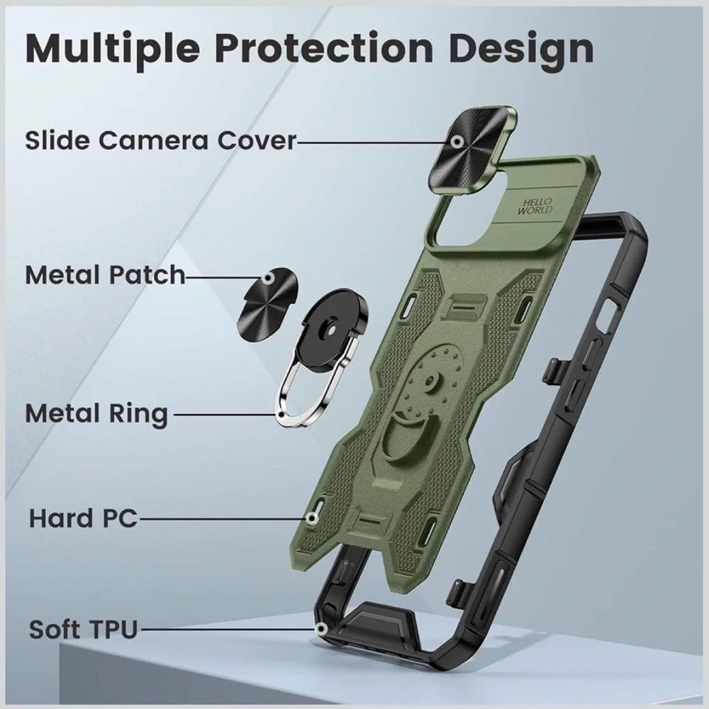 iPhone 14 Green Rugged Phone Case with Kickstand.
